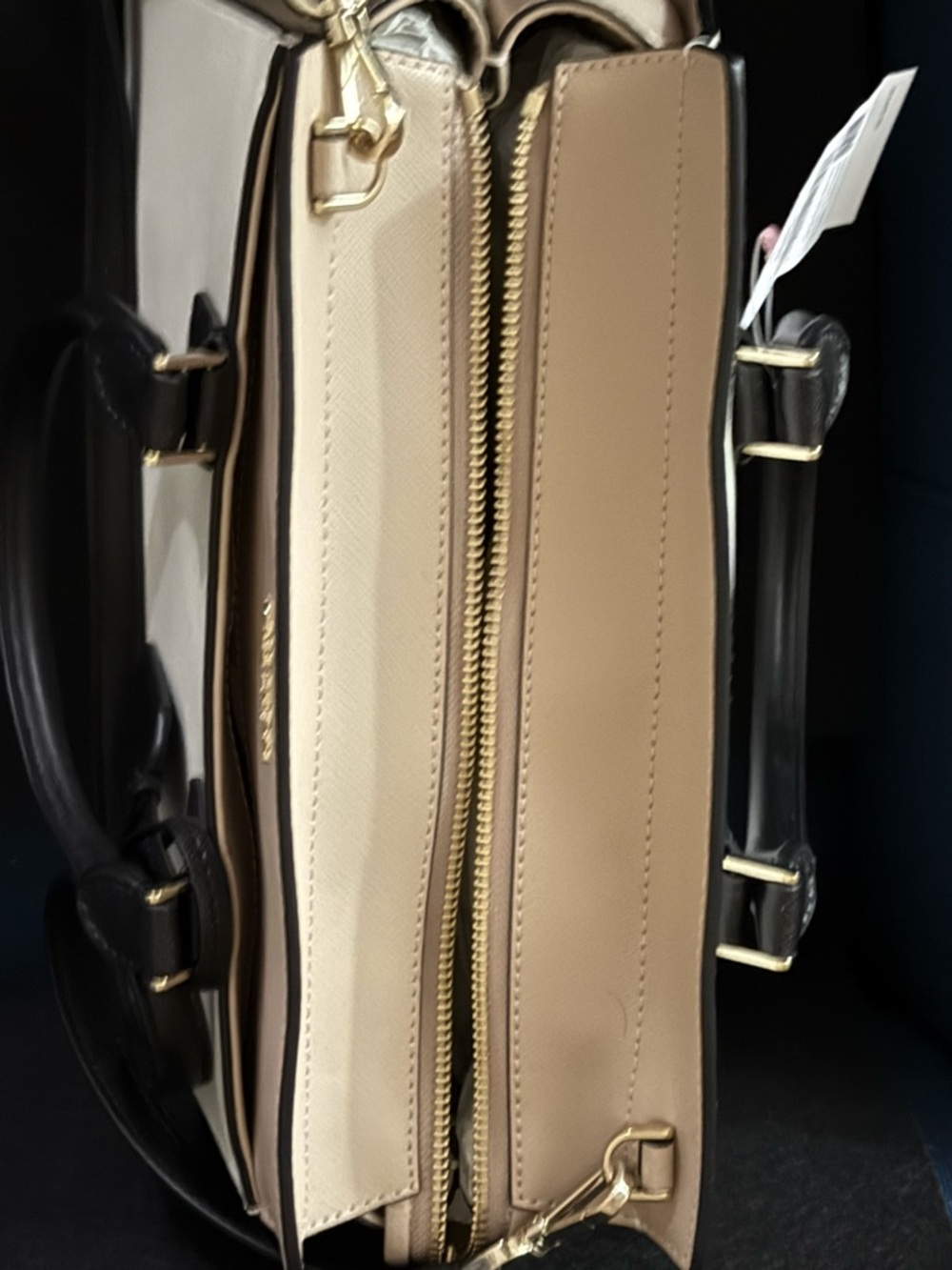 Kate Spade Colorblock Leather Satchel - White and Beige with Black Trim - Picture 4 of 4